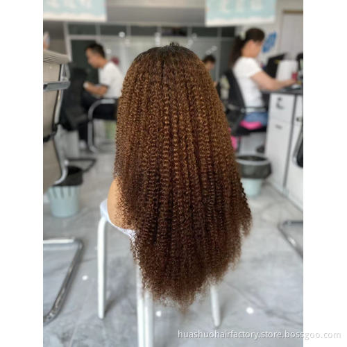 Kinky Curly Transparent Lace Front Wigs For Black Women,  1B30 Brown Brazilian Lace Wig 100% Human Hair Wigs